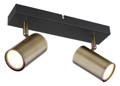 Plafondspot 2 spots zwart & antiek messing GU10 Robby