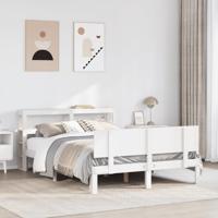Bedframe met hoofdbord massief grenenhout wit 120x190 cm - thumbnail