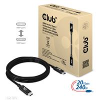 Club 3D USB4 Type-C Gen2x2 bi-directionele kabel 40Gbps 4K60Hz 240W PowerDelivery M-M 2m - 6,56ft, CAC-1575 - thumbnail