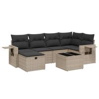 6-delige Loungeset met kussens poly rattan grijs - thumbnail