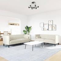 2-delige Loungeset Chesterfield met bolsters fluweel crèmekleur - thumbnail