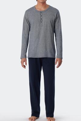 Schiesser Pyjama jeans blauw met knoopjes