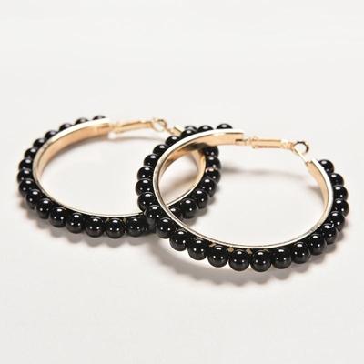 1 paar meisjes hoepel parel met grote Circle(Black)