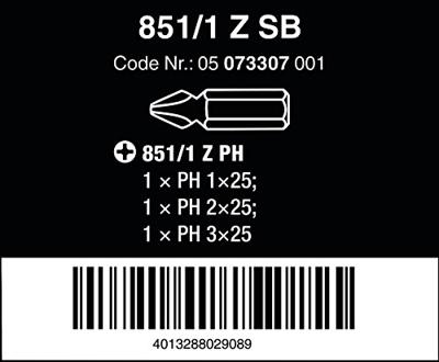 Wera 851/1 Z Bits Phillips, PH 1 - 3 x 25 mm - 1 stuk(s) - 05073307001