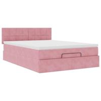 Ottoman bed met matras en LED's 140x200cm fluweel roze - thumbnail