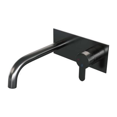 Brauer Gunmetal Edition Inbouw Wastafelmengkraan met Gebogen Uitloop en Afdekplaat Model D1 Gunmetal Geborsteld PVD