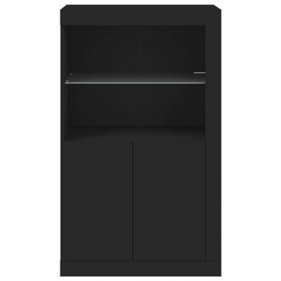 Bijzetkast met LED-verlichting bewerkt hout zwart Bijzetkast met LED-verlichting bewerkt hout zwart