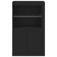 Bijzetkast met LED-verlichting bewerkt hout zwart - thumbnail