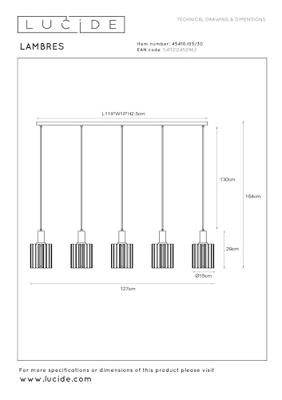 Lucide LAMBRES - Hanglamp - 5xE27 - Zwart