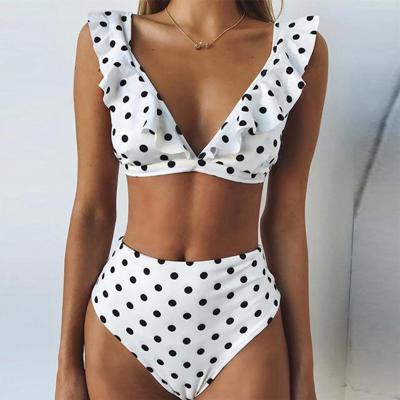 Sexy Retro mooie V hals Dot gegolfde badpak hoge taille badpak Bikini ingesteld grootte: L(White Bikini)