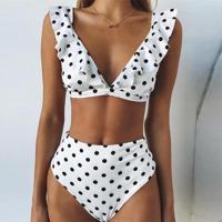 Sexy Retro mooie V hals Dot gegolfde badpak hoge taille badpak Bikini ingesteld grootte: L(White Bikini) - thumbnail