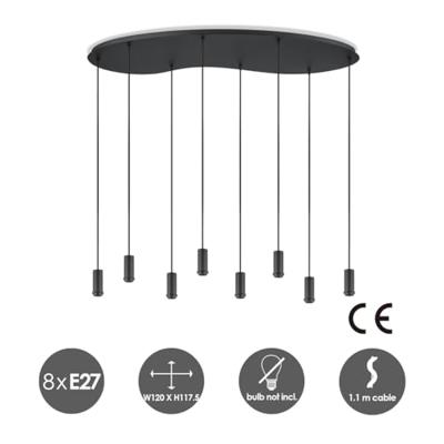 Metaal kroonluchter - Industrie hanglamp - Zwart - Met 8 pcs lampvoeten - Ontworpen voor Eetkamer en Slaapkamer - 120 x 41.3 x 117.5cm - set met E27 Lamphouder - voor Lampenkap met Doorsnede max 15cm - Gloeilamp Niet Inbegrepen
