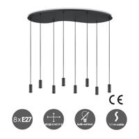 Metaal kroonluchter - Industrie hanglamp - Zwart - Met 8 pcs lampvoeten - Ontworpen voor Eetkamer en Slaapkamer - 120 x 41.3 x 117.5cm - set met E27 Lamphouder - voor Lampenkap met Doorsnede max 15cm - Gloeilamp Niet Inbegrepen - thumbnail