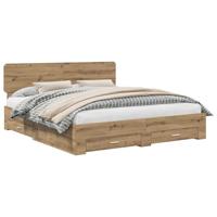 Bedframe met hoofdeinde Artisan Eiken 180 x 200 cm Bewerkt hout - thumbnail