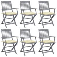 Tuinstoelen 6 st inklapbaar met kussens massief acaciahout - thumbnail