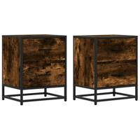Nachtkastjes 2 st 40x31x50 cm bewerkt hout gerookt eikenkleurig - thumbnail