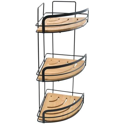 MSV doucherekje - 3-laags - zwart - H49 cm - metaal|bamboe - luxe MSV doucherekje - 3-laags - zwart - H49 cm - metaal|bamboe - luxe