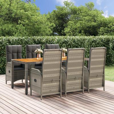 7-delige Tuinset met kussens poly rattan grijs