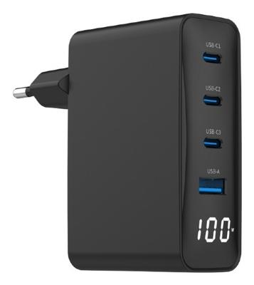 USB snellader 1xA, 3xC 100W Power Delivery zwart