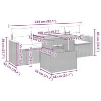 5-delige Loungeset met kussens poly rattan acacia grijs - thumbnail