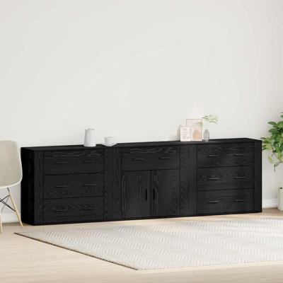 Dressoir met lade Zwart Eiken 240 x 33 x 70 cm Bewerkt hout