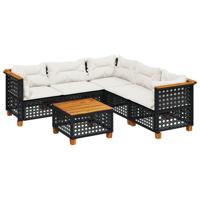 6-delige Loungeset met kussens poly rattan zwart - thumbnail