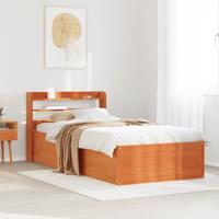 Bedframe met hoofdbord massief grenenhout wasbruin 75x190 cm - thumbnail