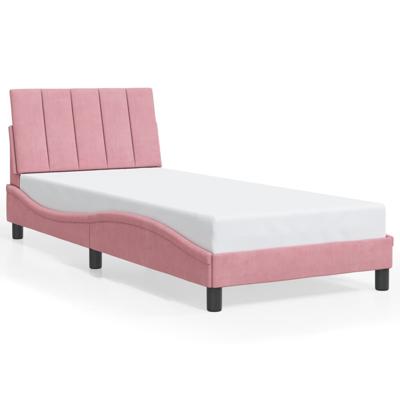 Bedframe met hoofdeinde fluweel roze 90x200 cm