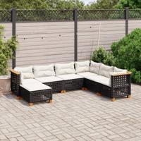 7-delige Loungeset met kussens poly rattan zwart - thumbnail