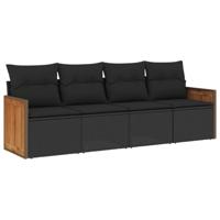 4-delige Loungeset met kussens poly rattan zwart - thumbnail