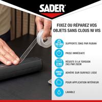 Extra dubbelzijdig plakband - SADER - Bevestigen zonder boren - Onzichtbaar - Verwijderbaar/herbruikbaar - Transparant - 1,5 m x 19 mm - thumbnail