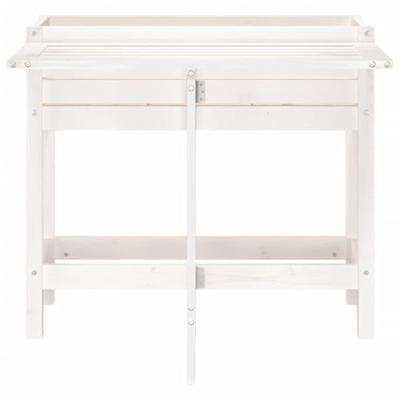 VidaXL Plantenbak met inklapbaar tafelblad massief grenenhout wit