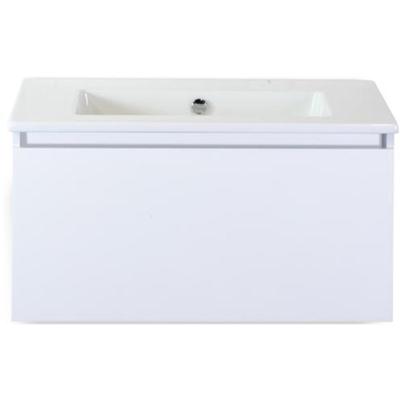 Frozen Badmeubelset 80 cm - Greeplijst in Kleur - Wit Hoogglans - Keramische Wastafel Wit Zonder Kraangat