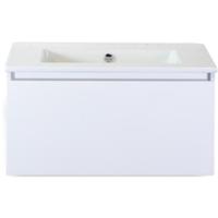 Frozen Badmeubelset 80 cm - Greeplijst in Kleur - Wit Hoogglans - Keramische Wastafel Wit Zonder Kraangat - thumbnail