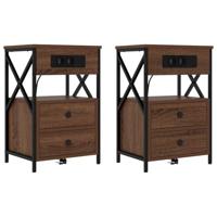 Nachtkastje 2 pcs bruin eikenkleur 40 x 31 x 60 cm Bewerkt hout - thumbnail