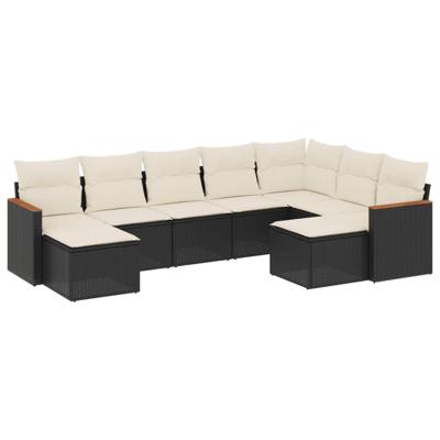 10-delige Loungeset met kussens poly rattan zwart - thumbnail