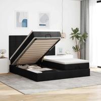 Ottoman bed met matrassen 200x200cm stof zwart - thumbnail