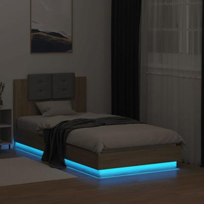 Bedframe met hoofdbord en LED sonoma eikenkleurig 75x190 cm