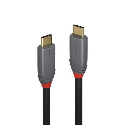 LINDY 36900 USB-kabel USB 3.2 Gen2x2 USB-C stekker, USB-C stekker 0.50 m Zwart, Grijs Vergulde steekcontacten