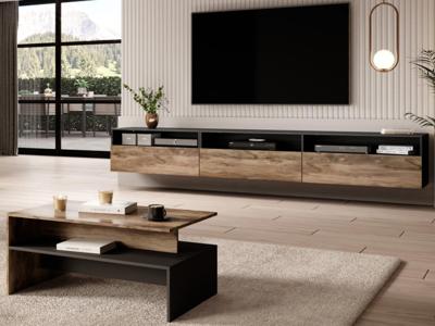 Tv-meubel BABEL II 3 deuren 3 vakken walnoot/grijze eik met salontafel Tv-meubel BABEL II 3 deuren 3 vakken walnoot/grijze eik met salontafel