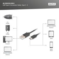 Digitus USB-kabel USB 2.0 USB-C stekker, USB-A stekker 1.80 m Zwart Afgeschermd AK-300154-018-S - thumbnail