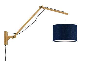 GOOD&MOJO Wandlamp 'Andes' Large, Bamboe en Eco linnen, kleur Denimblauw/Naturel