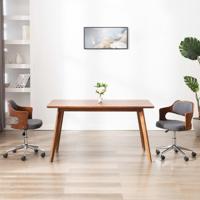 Eetkamerstoelen 2 st draaibaar gebogen hout en stof grijs - thumbnail