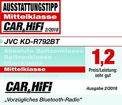 JVC KD-R792BT CD-Receiver Autoradio, met Bluetooth-Handsfree-Functie en Audiostreaming, Zwart