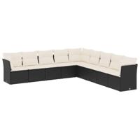9-delige Loungeset met kussens poly rattan zwart - thumbnail