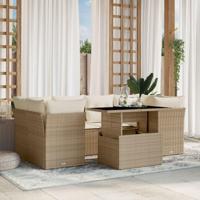 7-delige Loungeset met kussens poly rattan beige - thumbnail