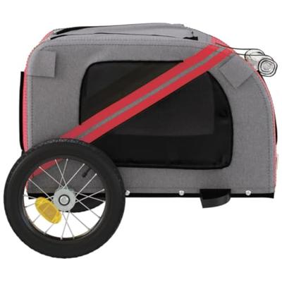 Hondenfietstrailer oxford stof en ijzer rood en grijs