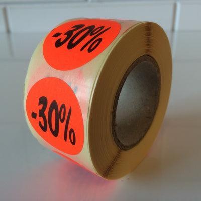 Etiket fluor rood 35mm 30% korting 500/r Etiket fluor rood 35mm 30% korting 500/r