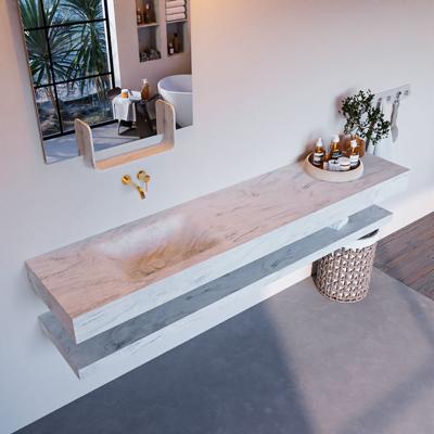 MONDIAZ ALAN-DLUX 200cm planchet Opalo. Vrijhangende wastafel CLOUD links zonder kraangat, kleur Opalo.