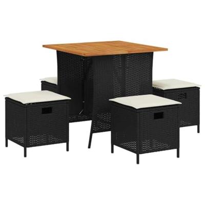 5-delige Tuinset met kussens poly rattan zwart